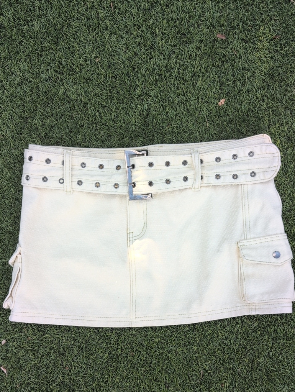 Princess Polly Cream Mini Utility Skirt with Grommet Belt